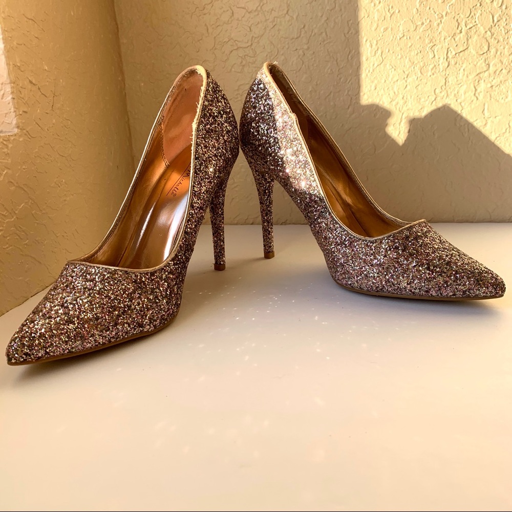 AGACI Rose Gold Sparkly Glitter Pointed-Toe Pump